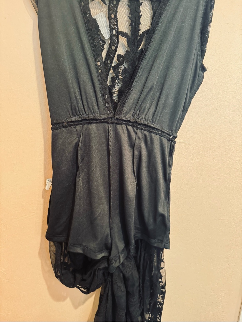 Sheer Black Lace V-Neck Maxi Gown With Deep V-Neck, Built-in Shorts Side Slits - Picture 8 of 10